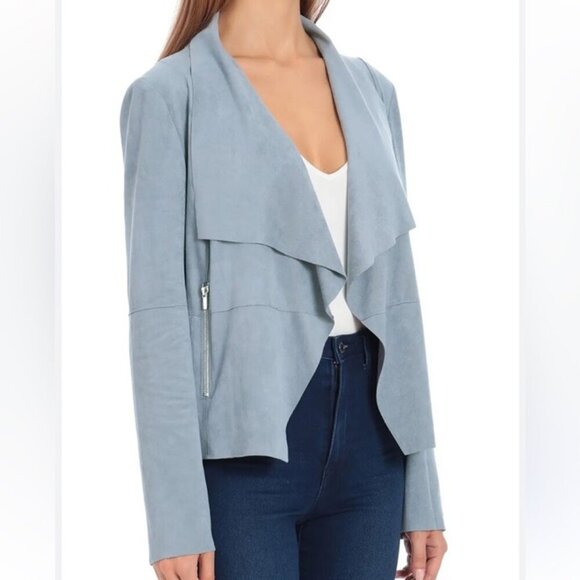 NWT Bagatelle Light Blue Faux Suede Drape Blazer Jacket Women’s Size Medium - Picture 1 of 7